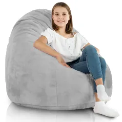 Fotoliu puf gri din blana artificiala, perfect pentru confortul acasă