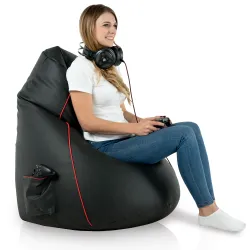 Fotoliu puf negru versatil, potrivit pentru sufragerii și zone de gaming