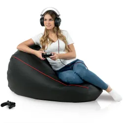 Fotoliu puf negru durabil, ideal pentru camerele de joacă ale copiilor și setările de gaming