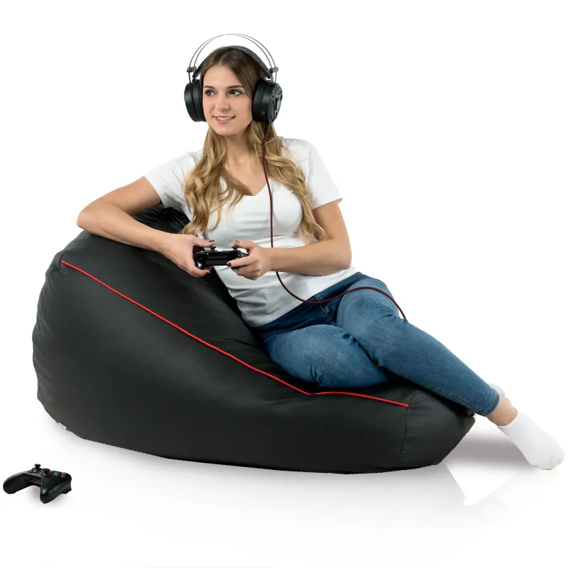 Fotoliu puf negru durabil, ideal pentru camerele de joacă ale copiilor și setările de gaming