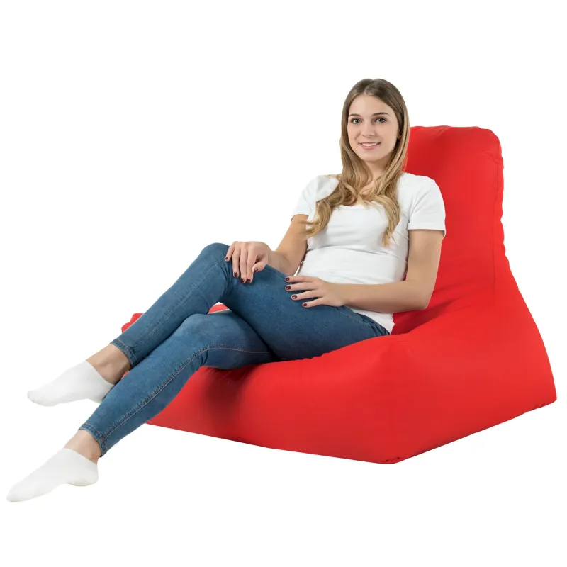 Fotoliu puf roșu confortabil pentru relaxare în aer liber