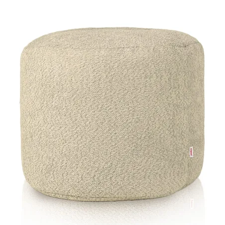 Fotoliu puf cilindru bej din material boucle, ideal pentru living