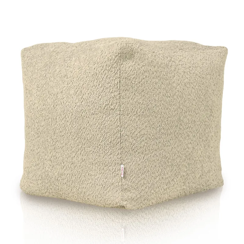 Fotoliu puf moale bej din material boucle pentru zone confortabile
