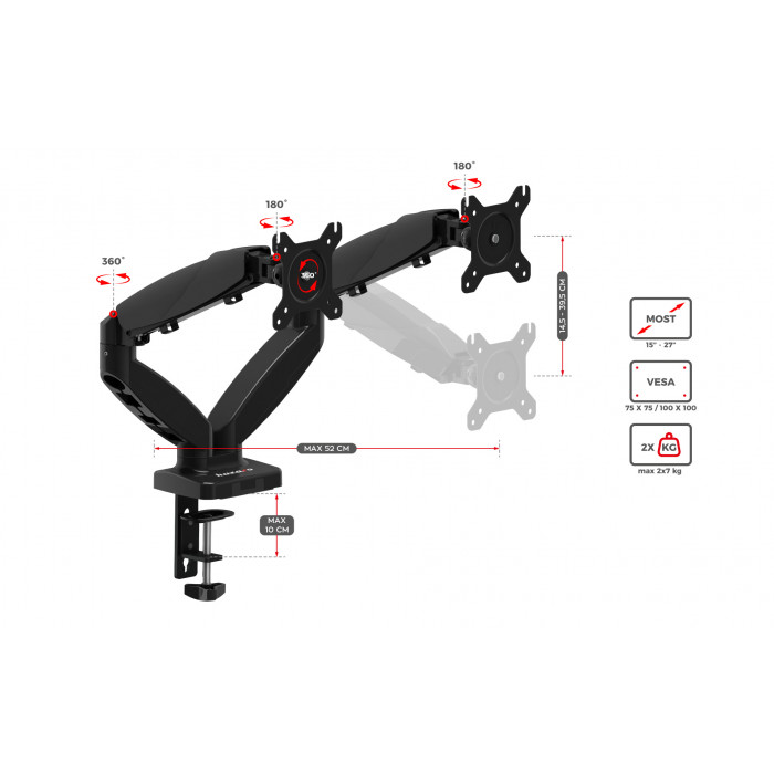 Dimensiunile suportului pentru monitor Huzaro 2.2