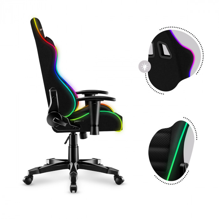 Partea frontală a scaunului de gaming Huzaro Ranger 6.0 RGB cu băiat