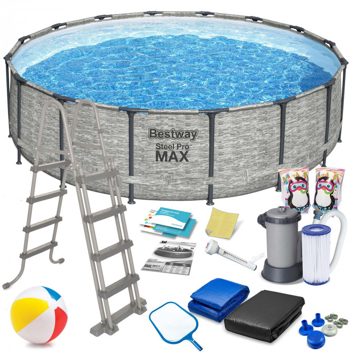 18in1 Bestway 5619E piscină de grădină cu cadru de metal, 488 x 122 cm 