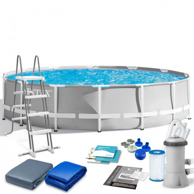 Piscina cadru metalic rotund Metal Frame Prism gradina cu pompă 457 x 122 cm, 6in1 INTEX 26726GN