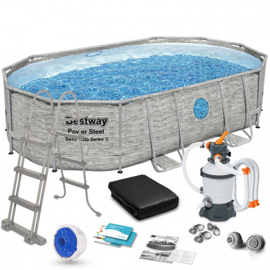 Power Steel Piscina cadru metalic rotund Metal Frame gradina 488 x 305 x 107 cm 11in 1 Bestway 56946