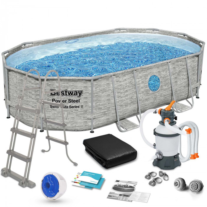 11in1 Bestway 56946 Piscina cu cadru de metal 488 x 305 x 107 cm.