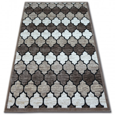 Covor acril Yazz 3766 bej întunecat și somon Moroccan clover Trellis