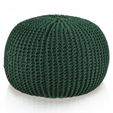 HandKnit Pouf Grande – Puf verde pădure tricotat manual din cordon de bumbac