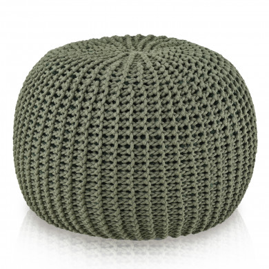 Puf rotund tricotat Verde – realizat manual din cordon de bumbac