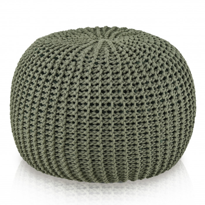 HandKnit Pouf Grande – Puf verde pădure tricotat manual din cordon de bumbac