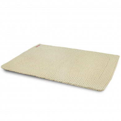 Covor drept, croșetat manual, din bumbac, de culoare crem, 86x60 cm
