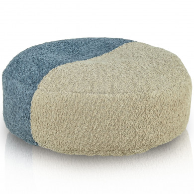 Taburet Bouclé Duo – rotund, în două culori (bej și albastru), moale și elegant