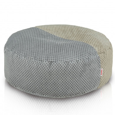 Taburet Duo Velvet Dots – patchwork rotund din velur DOT structurat, în nuanțe de bej și gri