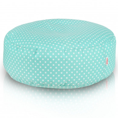 Taburet Pastel Dots – moale, tricotat, turcoaz cu buline