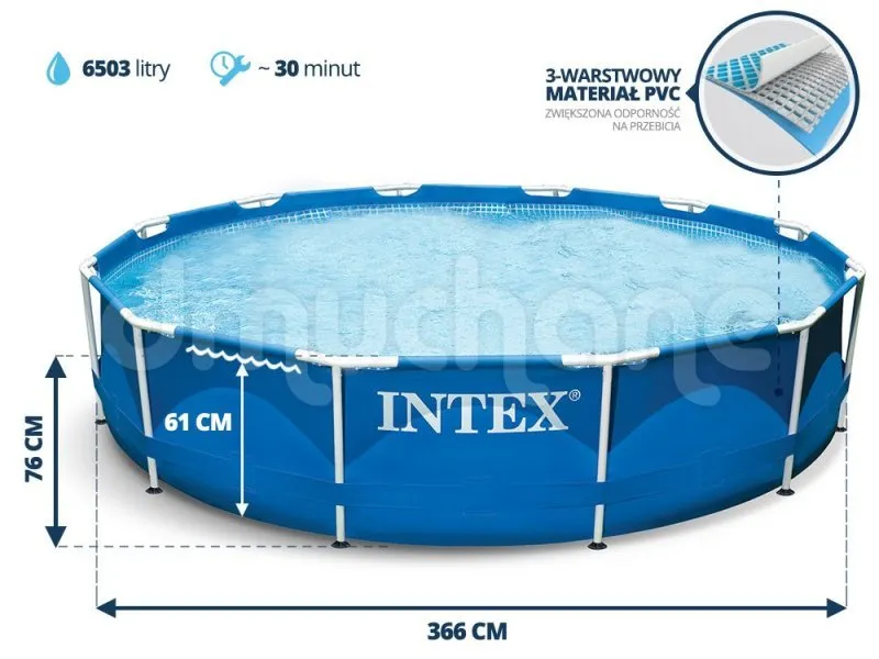 Piscina de grădină cu cadru de metal 366 x 76 cm Set 6 în 1 INTEX 28210