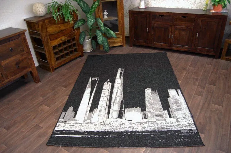 Covor sisal Floorlux 20240 negru si argintiu