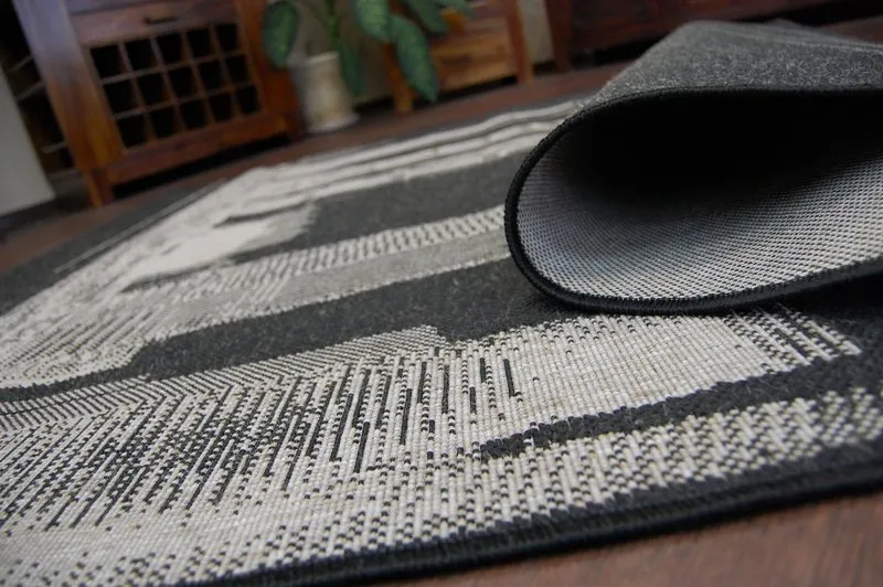 Covor sisal Floorlux 20240 negru si argintiu