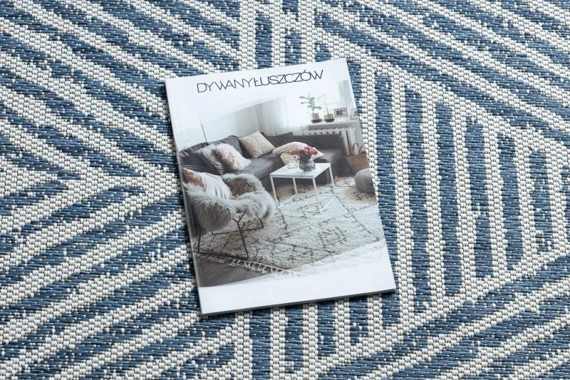Covor COLOR 47176360 SISAL linii, triunghiuri, cikcakk bej / albastru
