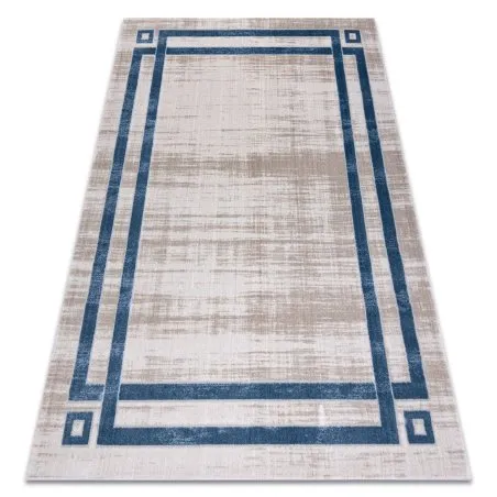 Dywan NOBLE nowoczesny  1539 68 Ramka vintage przecierany - Strukturalny, dwa poziomy runa krem / niebieski