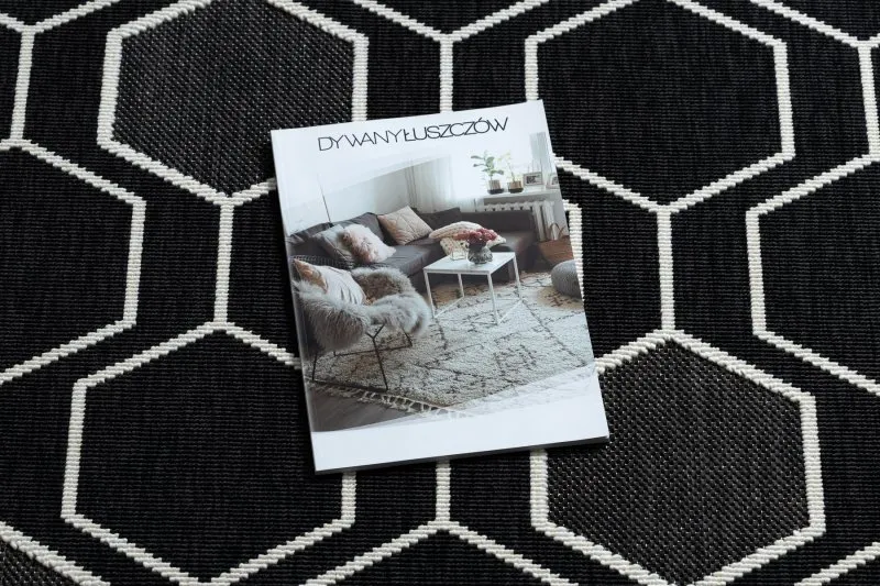 Covor SPRING 20404993 Hexagon sisal, buclat - negru