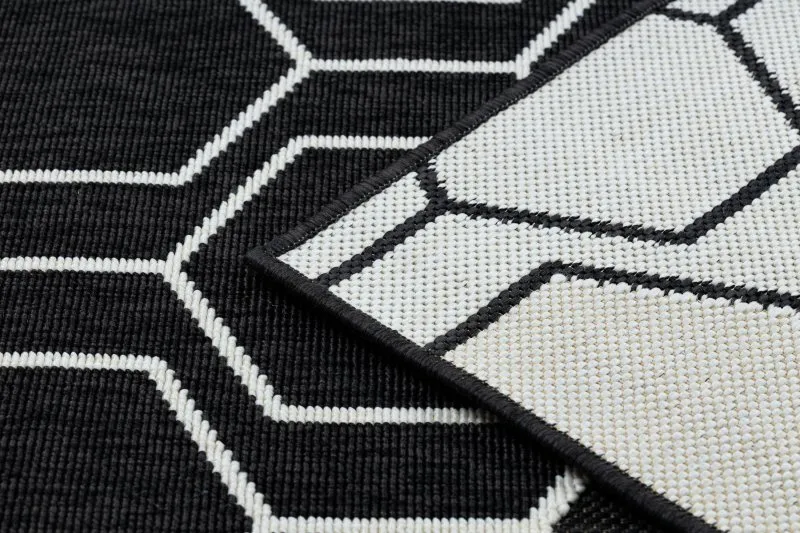Covor SPRING 20404993 Hexagon sisal, buclat - negru