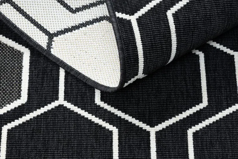 Covor SPRING 20404993 Hexagon sisal, buclat - negru