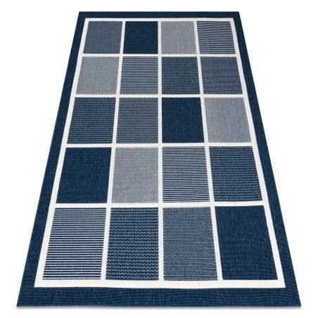 Covor SPRING 20426994 pătrate, cadru sisal, buclat - albastru