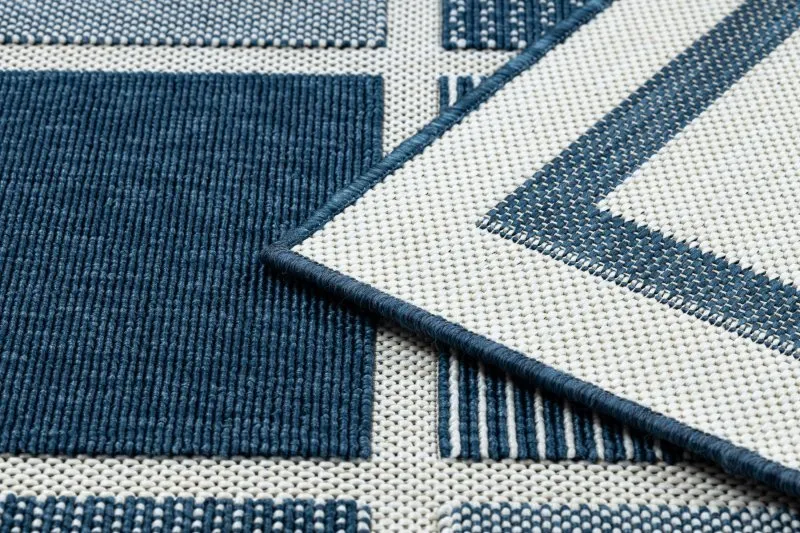Covor SPRING 20426994 pătrate, cadru sisal, buclat - albastru