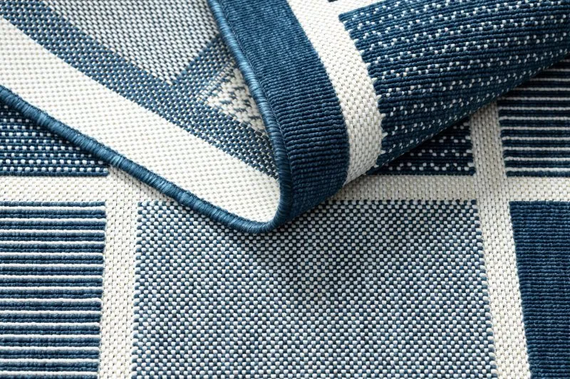Covor SPRING 20426994 pătrate, cadru sisal, buclat - albastru