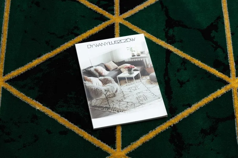 Dywan EMERALD ekskluzywny 1020 glamour, stylowy marmur, trójkąty butelkowa zieleń / złoty