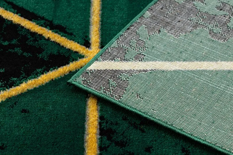 Dywan EMERALD ekskluzywny 1020 glamour, stylowy marmur, trójkąty butelkowa zieleń / złoty
