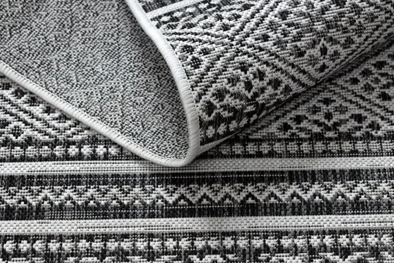 Covor SISAL SION Zig Zag, Caro Boho 22168 țesute plate negru / ecru