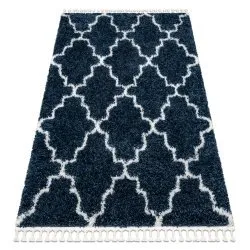 Covor UNION 3488 marocani Trellis albastru si cremă Franjuri shaggy pletos