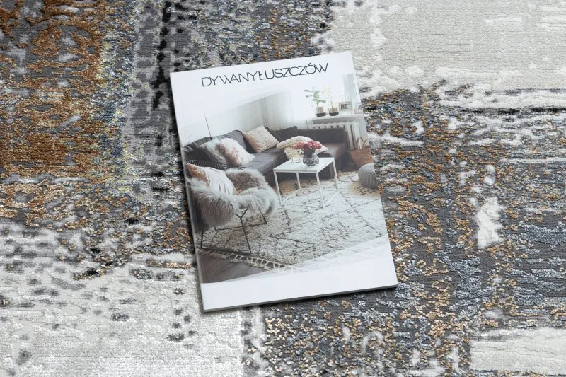 Dywan DE LUXE nowoczesny 633 Abstrakcja - Strukturalny krem / złoty