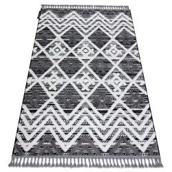 Covor MAROC P642 Caro, Zigzag gri / alb Franjuri Berber shaggy