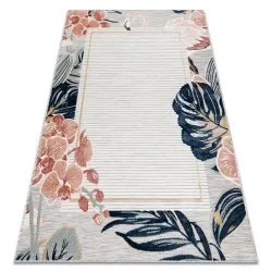 Covor Structural BOTANIC 65240 Flamingo, frunze tesut plat pe balcon, terasa - gri