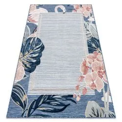Covor Structural BOTANIC 65240 Flamingo, frunze tesut plat pe balcon, terasa - albastru inchis