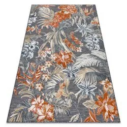 Covor Structural BOTANIC 65262 Flori, tesut plat pe balcon, terasa - negru