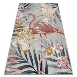 Covor Structural BOTANIC 65263 Flamingo, flori tesut plat pe balcon, terasa - gri