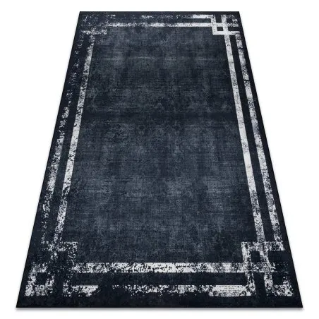 ANDRE 1486 covor lavabil Cadru vintage anti-alunecare - negru si alb