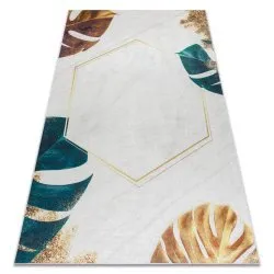 ANDRE 1150 covor lavabil Monstera pleacă, cub anti-alunecare - alb / aur
