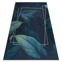 ANDRE 1170 covor lavabil Frunze, geometric anti-alunecare - albastru