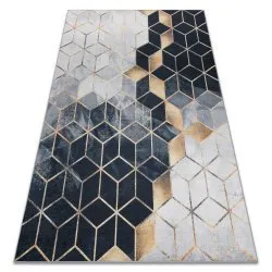 ANDRE 1171 covor lavabil cub, geometric anti-alunecare - negru / aur