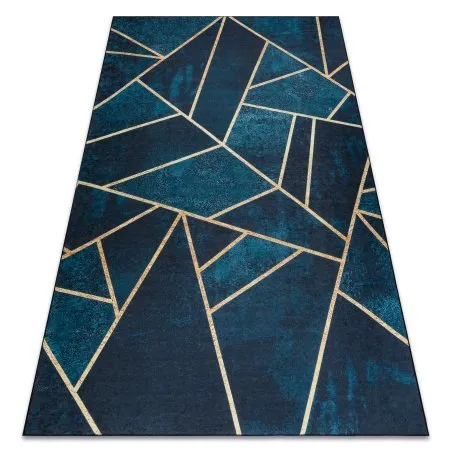 ANDRE 1173 covor lavabil mozaic, geometric anti-alunecare - turcoaz / aur