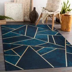 ANDRE 1173 covor lavabil mozaic, geometric anti-alunecare - turcoaz / aur