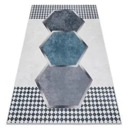 ANDRE 1863 covor lavabil Caro, geometric anti-alunecare - alb / negru