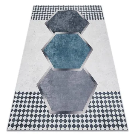 ANDRE 1863 covor lavabil Caro, geometric anti-alunecare - alb / negru